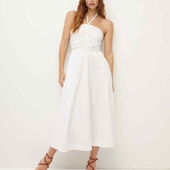 Veronica Beard Tucker Ruched Halter Midi-Dress - Picture 1 of 9